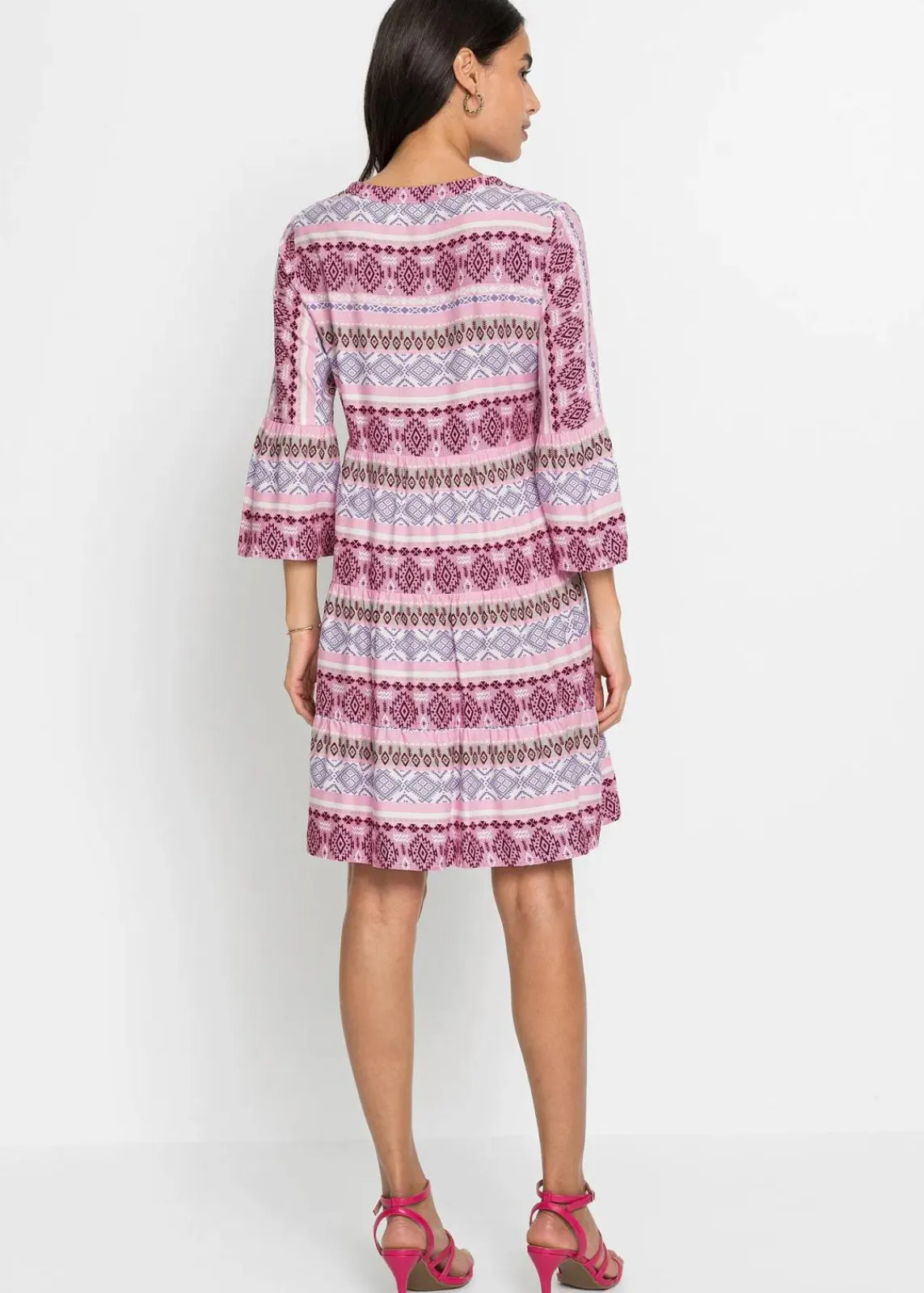 bonprix Nachhaltigere Materialien|Kleider^Tunika-Kleid aus fließender Viskose rosa / weiß / helllila bedruckt