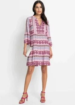 bonprix Nachhaltigere Materialien|Kleider^Tunika-Kleid aus fließender Viskose rosa / weiß / helllila bedruckt