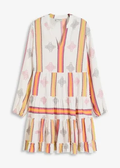 bonprix Bekleidung·Pullover & Strickjacken|Kleider^Tunika-Kleid aus fließender Viskose wollweiß/orange