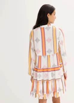 bonprix Bekleidung·Pullover & Strickjacken|Kleider^Tunika-Kleid aus fließender Viskose wollweiß/orange