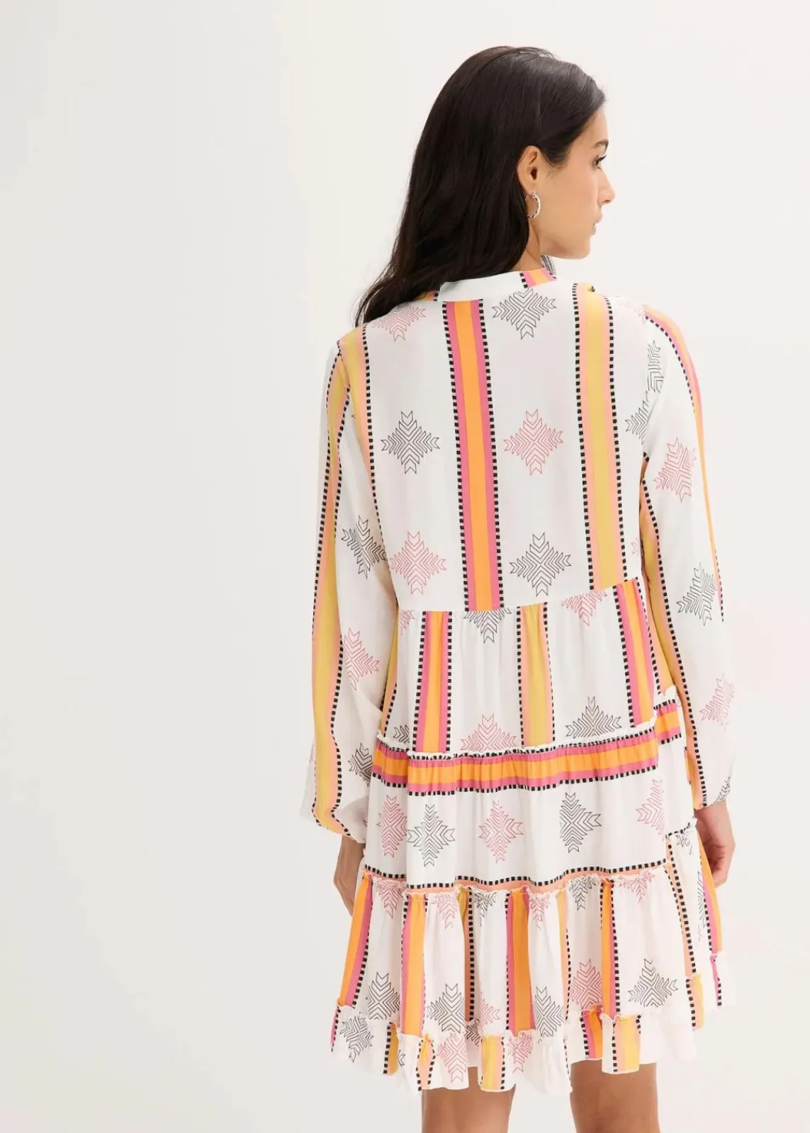 bonprix Bekleidung·Pullover & Strickjacken|Kleider^Tunika-Kleid aus fließender Viskose wollweiß/orange