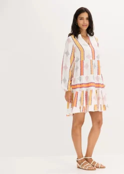 bonprix Bekleidung·Pullover & Strickjacken|Kleider^Tunika-Kleid aus fließender Viskose wollweiß/orange
