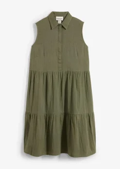 bonprix Bekleidung·Pullover & Strickjacken|Kleider^Tunika-Kleid aus luftigem Musselin dunkeloliv
