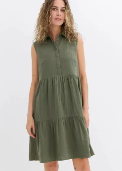bonprix Bekleidung·Pullover & Strickjacken|Kleider^Tunika-Kleid aus luftigem Musselin dunkeloliv