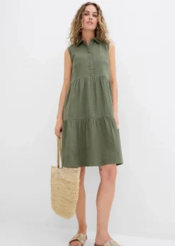 bonprix Bekleidung·Pullover & Strickjacken|Kleider^Tunika-Kleid aus luftigem Musselin dunkeloliv