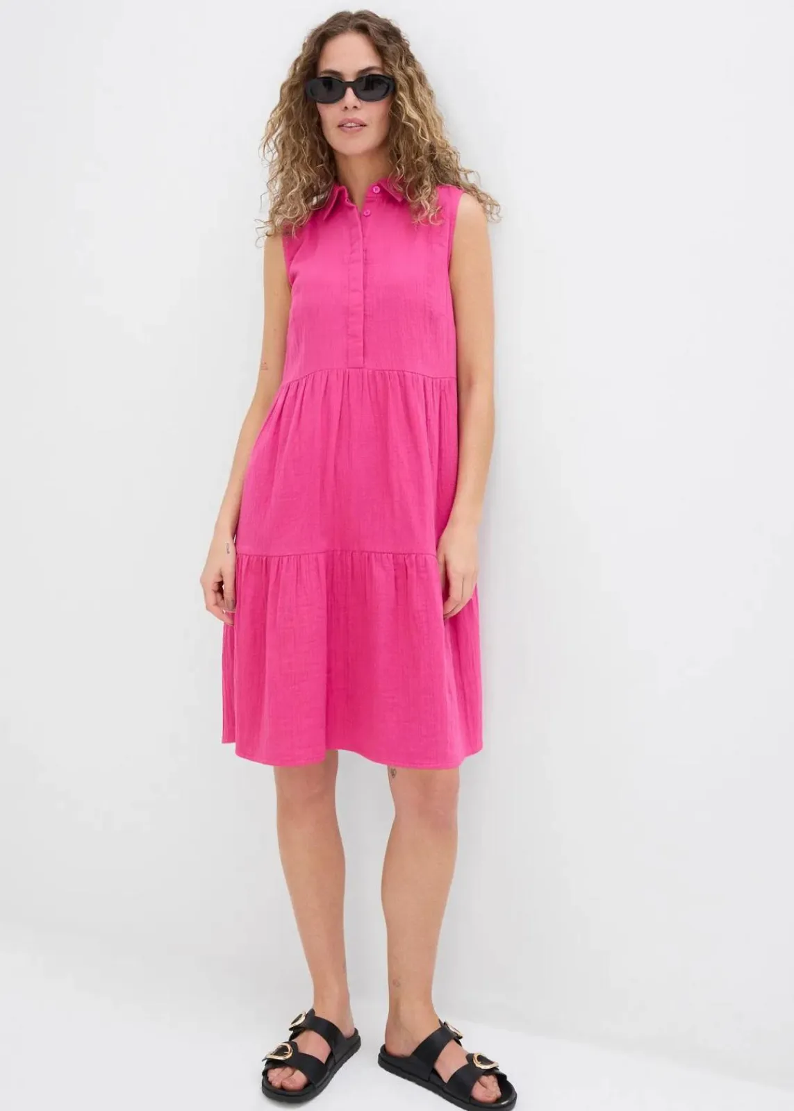 bonprix Kleider|Bekleidung·Pullover & Strickjacken^Tunika-Kleid aus luftigem Musselin fuchsia