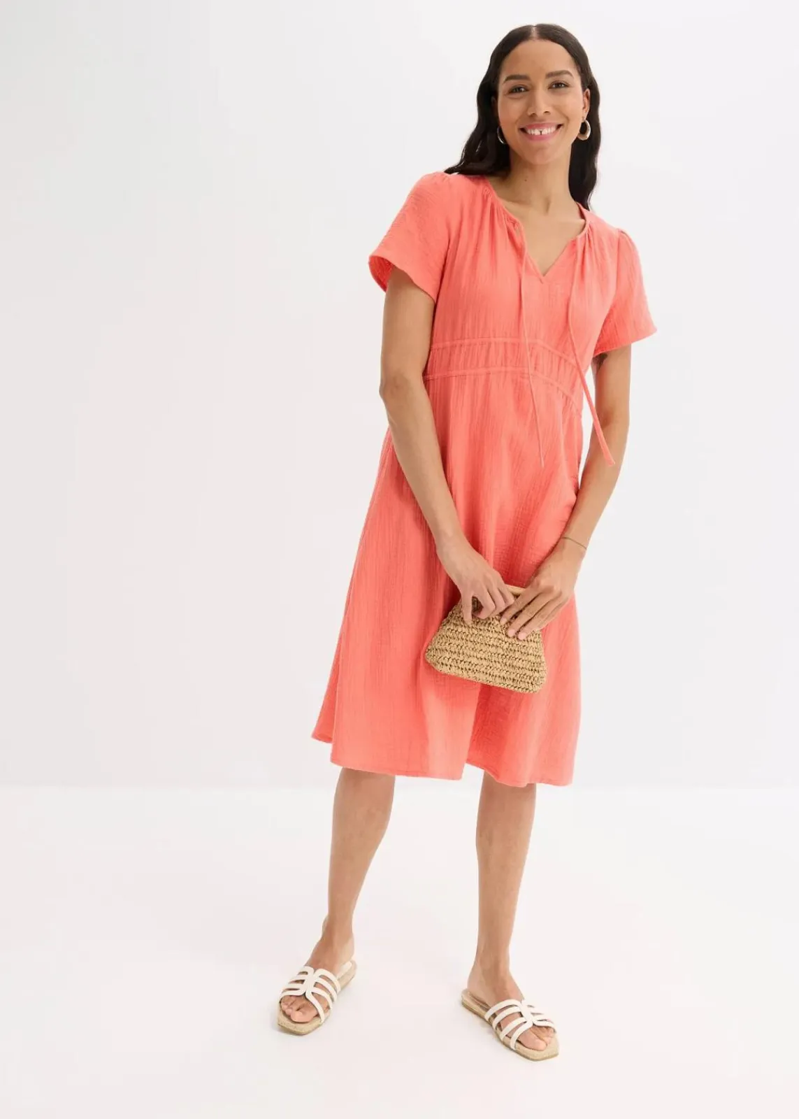 bonprix Bekleidung·Pullover & Strickjacken|Kleider^Tunika-Kleid aus Musselin helllachs
