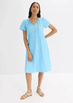 bonprix Kleider|Bekleidung·Pullover & Strickjacken^Tunika-Kleid aus Musselin hellblau