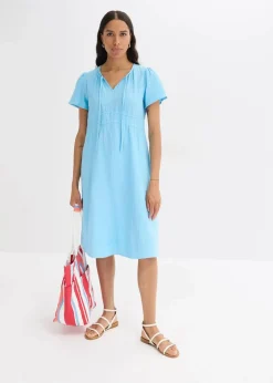 bonprix Kleider|Bekleidung·Pullover & Strickjacken^Tunika-Kleid aus Musselin hellblau