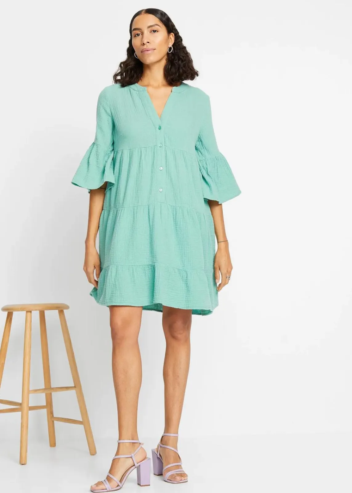 bonprix Bekleidung·Pullover & Strickjacken|Kleider^Tunika-Kleid aus reiner Baumwolle salbeigrün