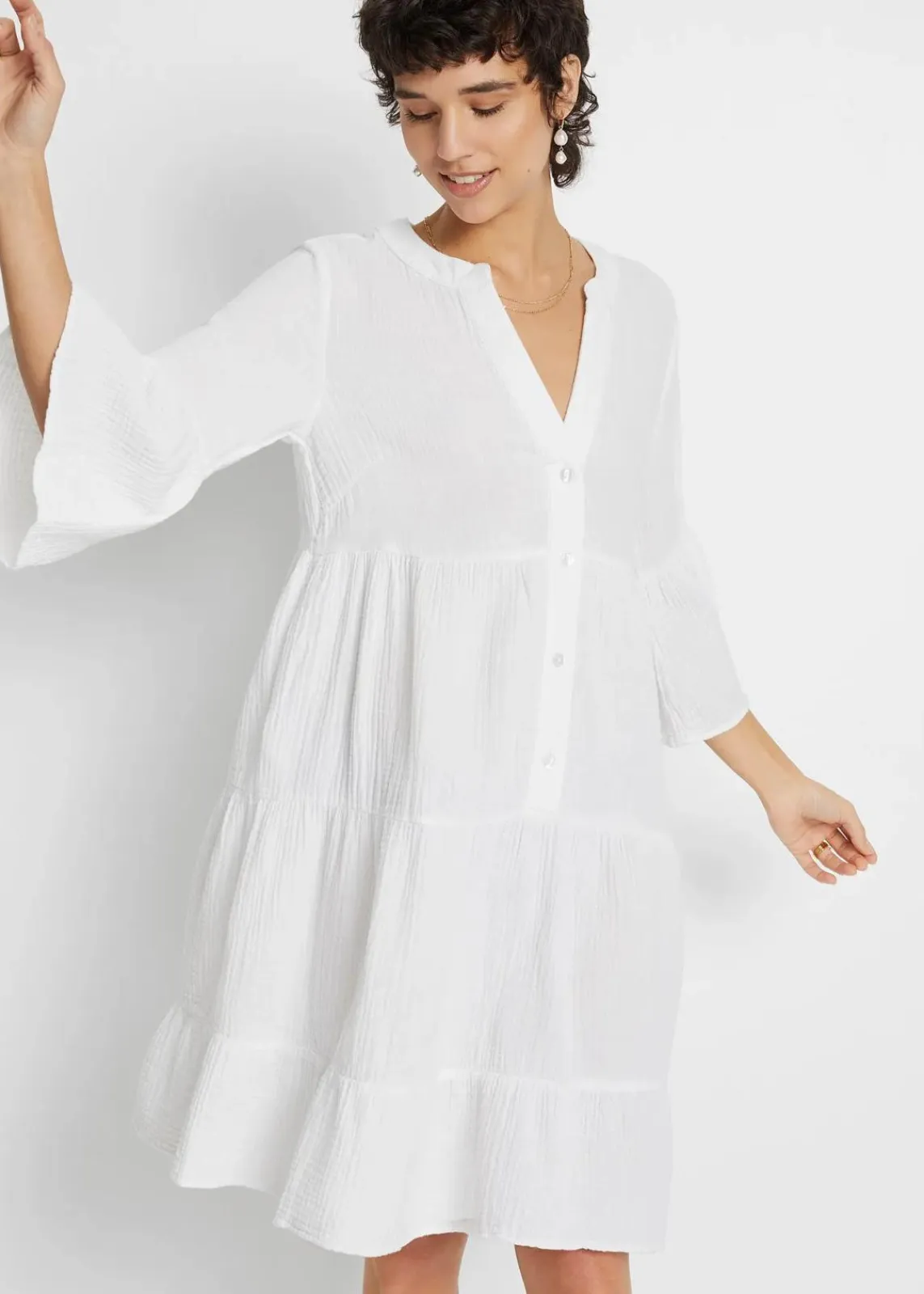 bonprix Kleider|Bekleidung·Pullover & Strickjacken^Tunika-Kleid aus reiner Baumwolle weiß