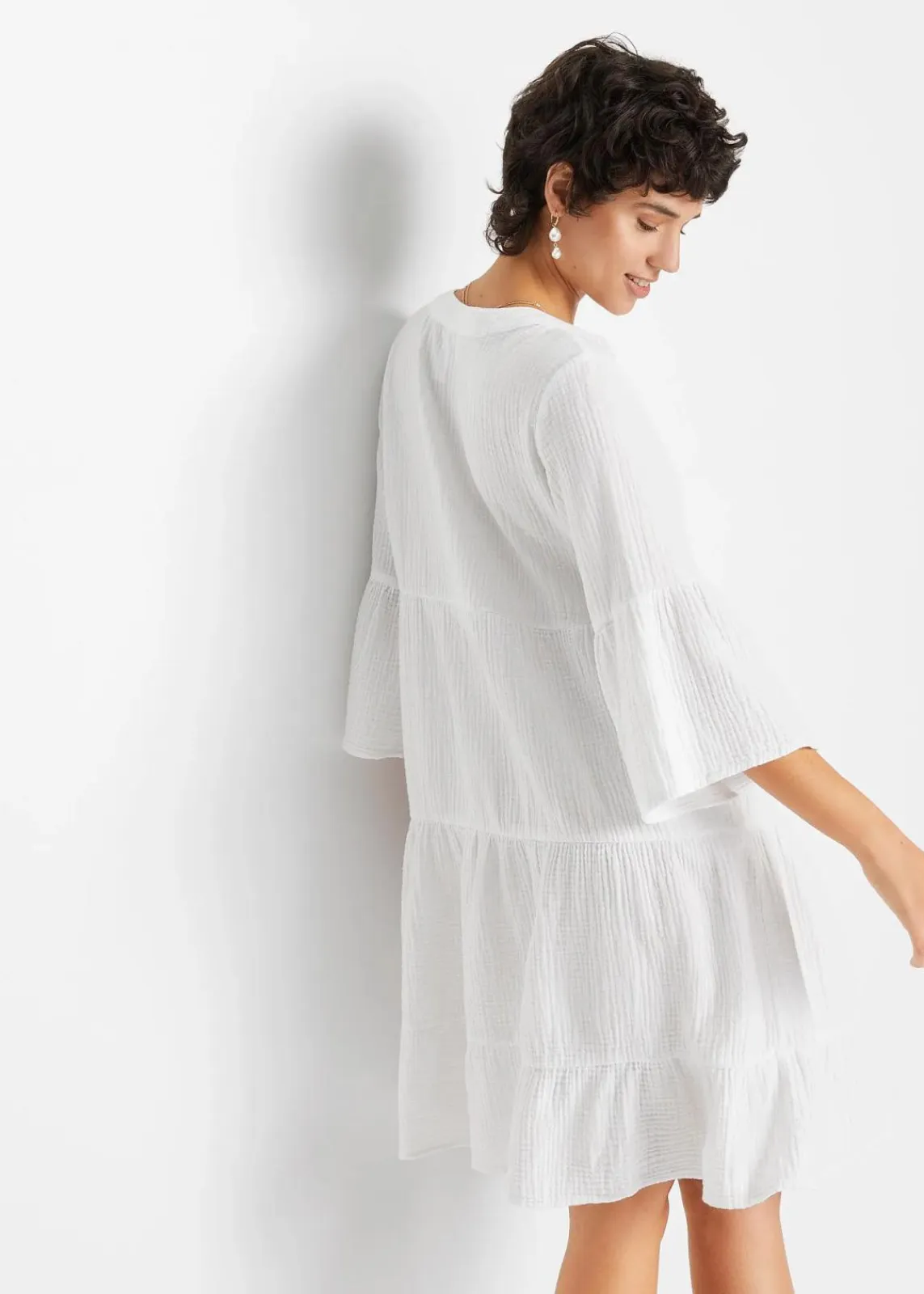 bonprix Kleider|Bekleidung·Pullover & Strickjacken^Tunika-Kleid aus reiner Baumwolle weiß