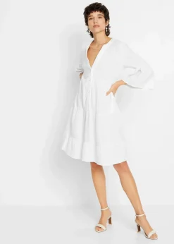 bonprix Kleider|Bekleidung·Pullover & Strickjacken^Tunika-Kleid aus reiner Baumwolle weiß