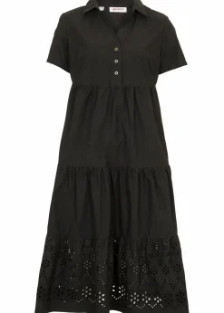 bonprix Bekleidung·Pullover & Strickjacken|Kleider^Tunika-Kleid aus reiner Baumwolle mit Lochstickerei schwarz