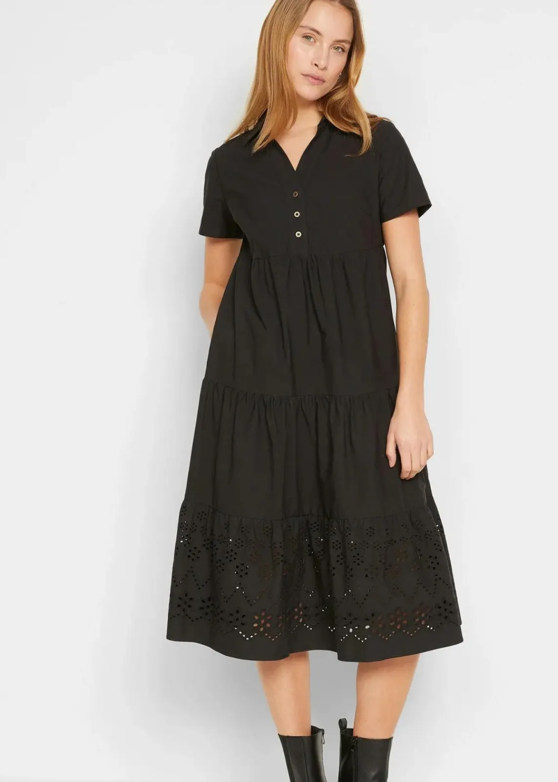 bonprix Bekleidung·Pullover & Strickjacken|Kleider^Tunika-Kleid aus reiner Baumwolle mit Lochstickerei schwarz