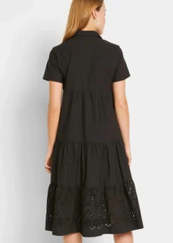 bonprix Bekleidung·Pullover & Strickjacken|Kleider^Tunika-Kleid aus reiner Baumwolle mit Lochstickerei schwarz