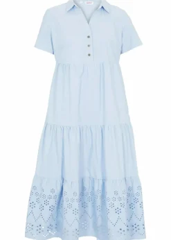 bonprix Kleider|Bekleidung·Pullover & Strickjacken^Tunika-Kleid aus reiner Baumwolle mit Lochstickerei perlblau