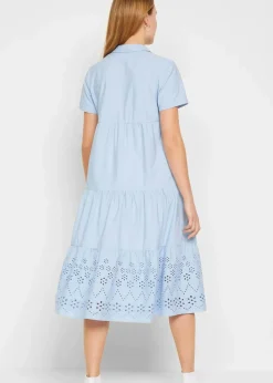 bonprix Kleider|Bekleidung·Pullover & Strickjacken^Tunika-Kleid aus reiner Baumwolle mit Lochstickerei perlblau