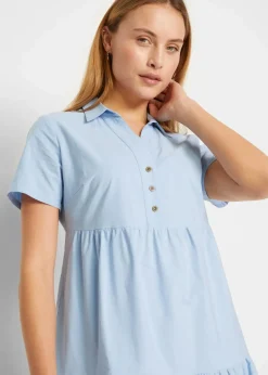bonprix Kleider|Bekleidung·Pullover & Strickjacken^Tunika-Kleid aus reiner Baumwolle mit Lochstickerei perlblau