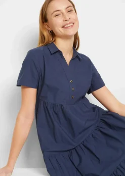 bonprix Kleider|Bekleidung·Pullover & Strickjacken^Tunika-Kleid aus reiner Baumwolle mit Lochstickerei dunkelblau