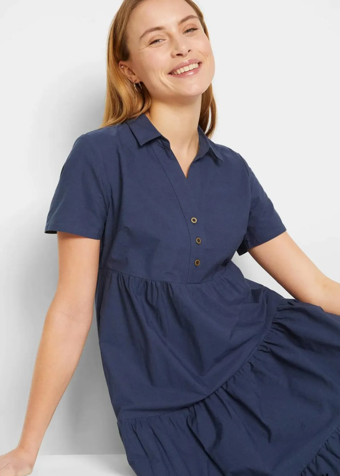 bonprix Kleider|Bekleidung·Pullover & Strickjacken^Tunika-Kleid aus reiner Baumwolle mit Lochstickerei dunkelblau