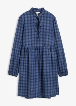 bonprix Bekleidung·Pullover & Strickjacken|Kleider^Tunika-Kleid aus reiner Baumwolle jeansblau/dunkelblau kariert