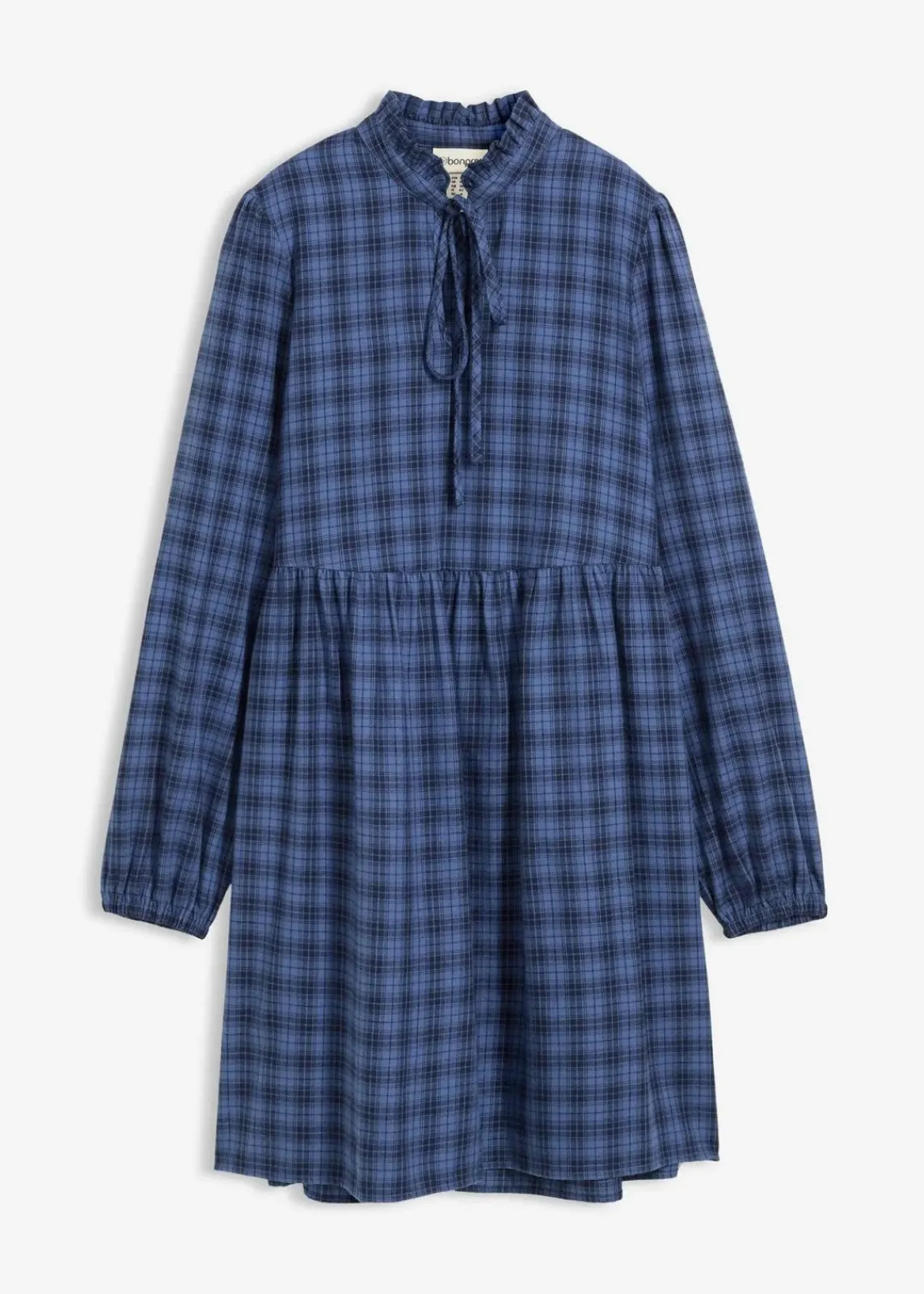 bonprix Bekleidung·Pullover & Strickjacken|Kleider^Tunika-Kleid aus reiner Baumwolle jeansblau/dunkelblau kariert