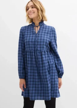 bonprix Bekleidung·Pullover & Strickjacken|Kleider^Tunika-Kleid aus reiner Baumwolle jeansblau/dunkelblau kariert