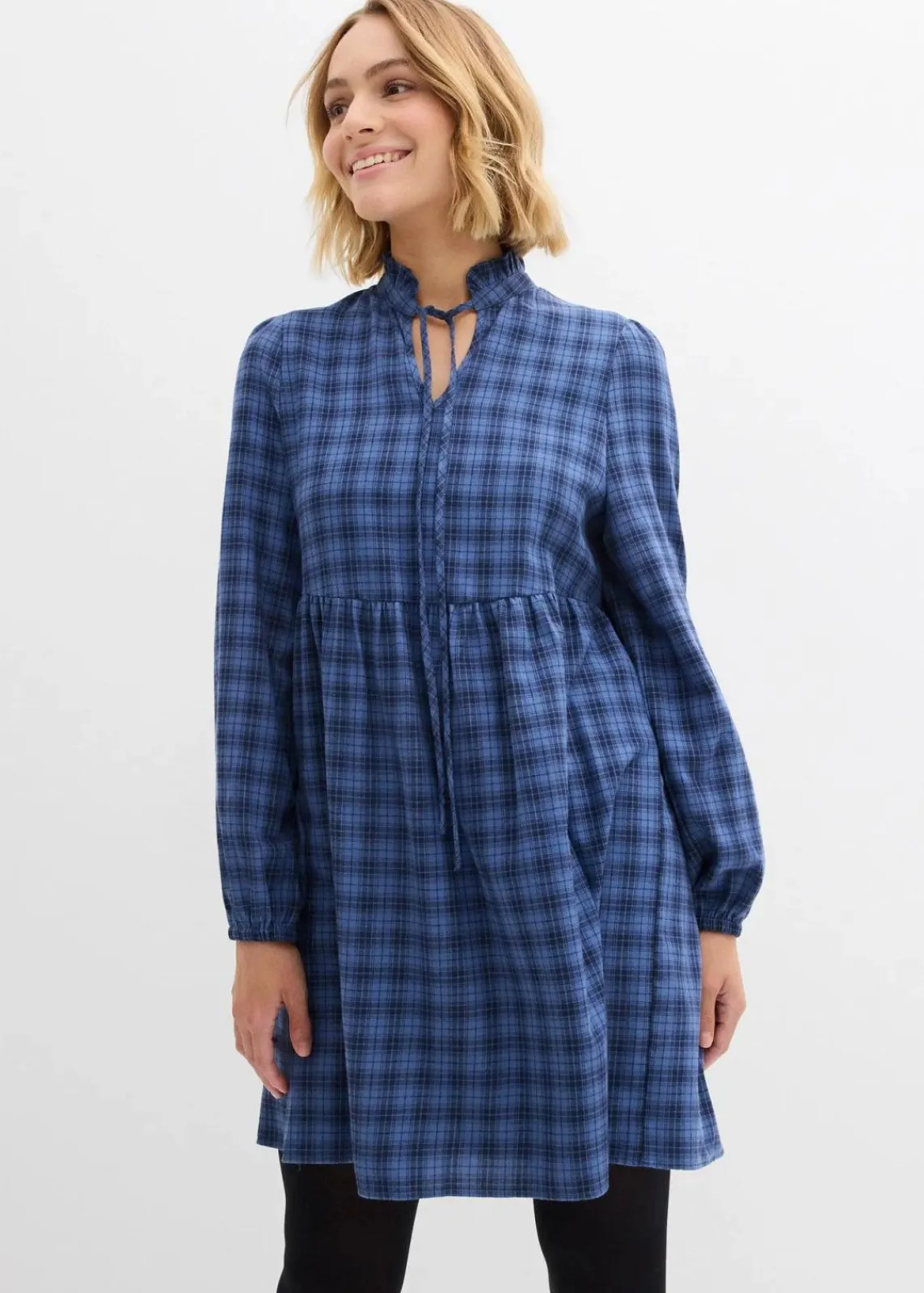 bonprix Bekleidung·Pullover & Strickjacken|Kleider^Tunika-Kleid aus reiner Baumwolle jeansblau/dunkelblau kariert