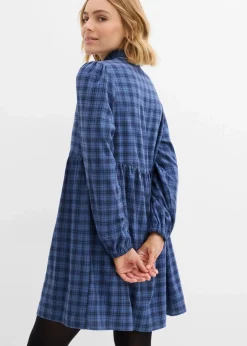 bonprix Bekleidung·Pullover & Strickjacken|Kleider^Tunika-Kleid aus reiner Baumwolle jeansblau/dunkelblau kariert