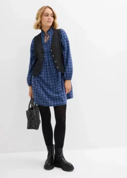 bonprix Bekleidung·Pullover & Strickjacken|Kleider^Tunika-Kleid aus reiner Baumwolle jeansblau/dunkelblau kariert