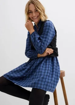 bonprix Bekleidung·Pullover & Strickjacken|Kleider^Tunika-Kleid aus reiner Baumwolle jeansblau/dunkelblau kariert