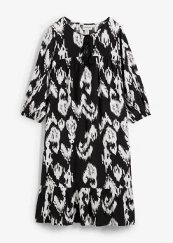 bonprix Bekleidung·Pullover & Strickjacken|Zweiteiler & Sets^Tunika-Kleid aus reiner Viskose schwarz/wollweiß bedruckt