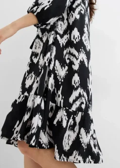 bonprix Bekleidung·Pullover & Strickjacken|Zweiteiler & Sets^Tunika-Kleid aus reiner Viskose schwarz/wollweiß bedruckt