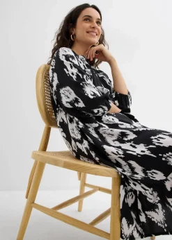 bonprix Bekleidung·Pullover & Strickjacken|Zweiteiler & Sets^Tunika-Kleid aus reiner Viskose schwarz/wollweiß bedruckt