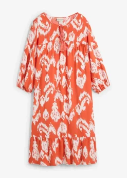 bonprix Kleider|Zweiteiler & Sets^Tunika-Kleid aus reiner Viskose zimtrot /wollweiß bedruckt
