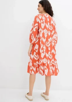 bonprix Kleider|Zweiteiler & Sets^Tunika-Kleid aus reiner Viskose zimtrot /wollweiß bedruckt