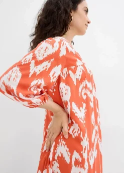 bonprix Kleider|Zweiteiler & Sets^Tunika-Kleid aus reiner Viskose zimtrot /wollweiß bedruckt