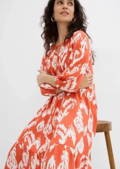 bonprix Kleider|Zweiteiler & Sets^Tunika-Kleid aus reiner Viskose zimtrot /wollweiß bedruckt