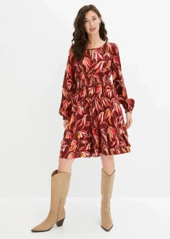 bonprix Bekleidung·Pullover & Strickjacken|Kleider^Tunika-Kleid aus reiner Viskose rubinrot/rot floral