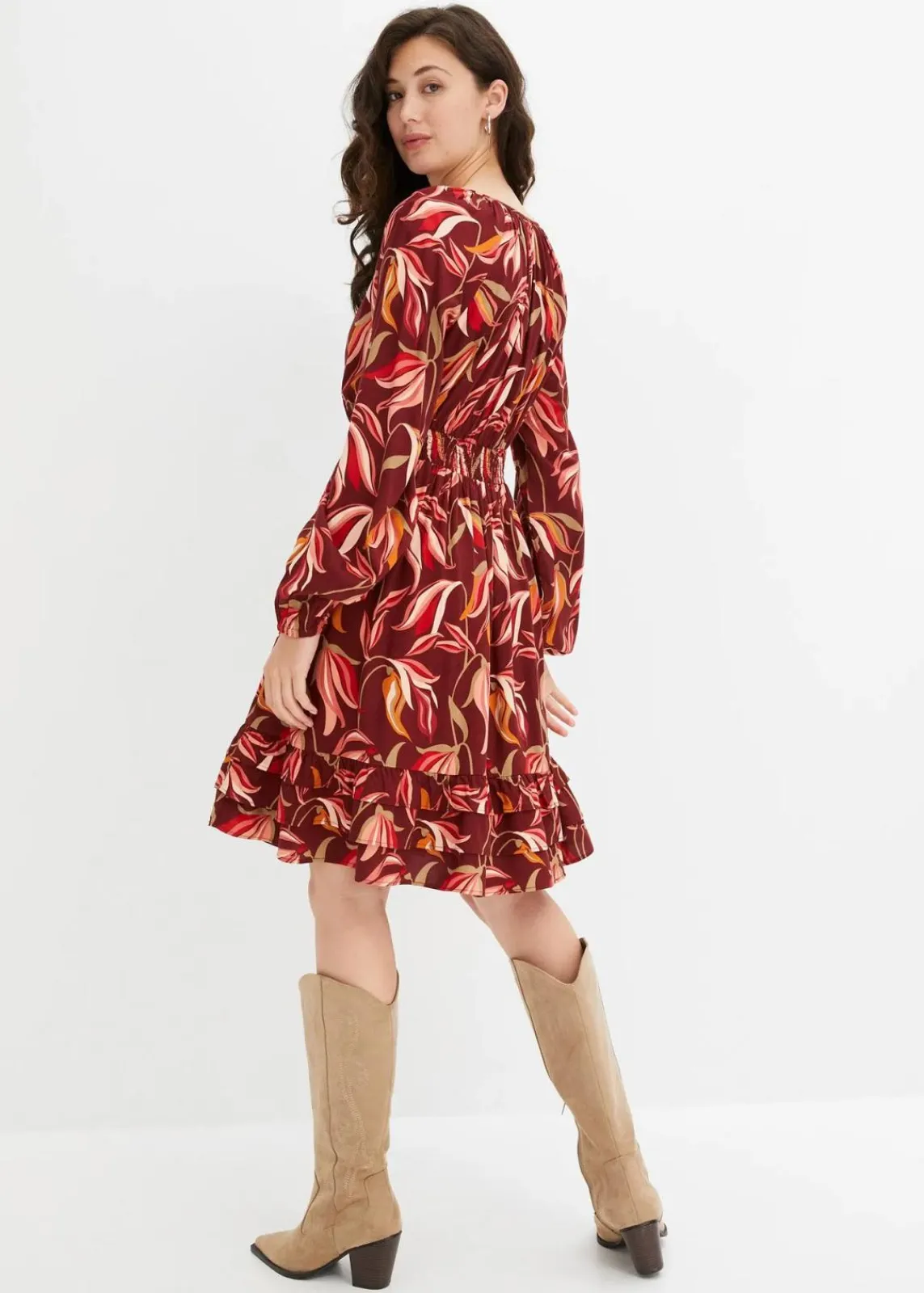 bonprix Bekleidung·Pullover & Strickjacken|Kleider^Tunika-Kleid aus reiner Viskose rubinrot/rot floral