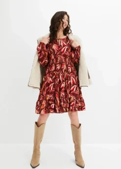 bonprix Bekleidung·Pullover & Strickjacken|Kleider^Tunika-Kleid aus reiner Viskose rubinrot/rot floral