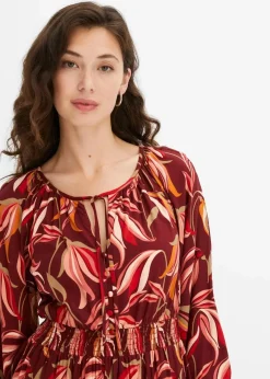 bonprix Bekleidung·Pullover & Strickjacken|Kleider^Tunika-Kleid aus reiner Viskose rubinrot/rot floral