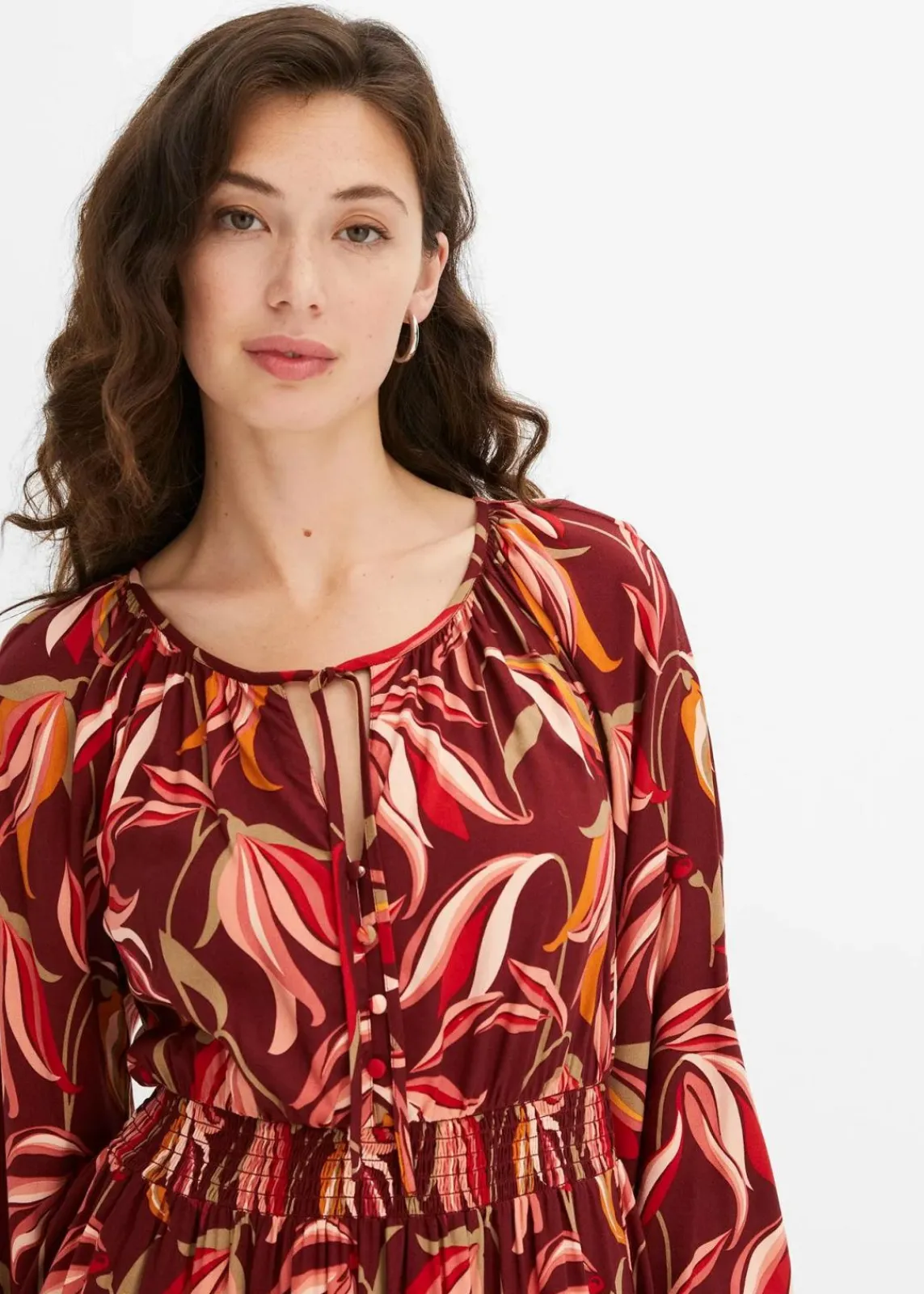 bonprix Bekleidung·Pullover & Strickjacken|Kleider^Tunika-Kleid aus reiner Viskose rubinrot/rot floral