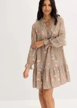 bonprix Kleider|Bekleidung·Pullover & Strickjacken^Tunika-Kleid aus reiner Viskose braun geblümt