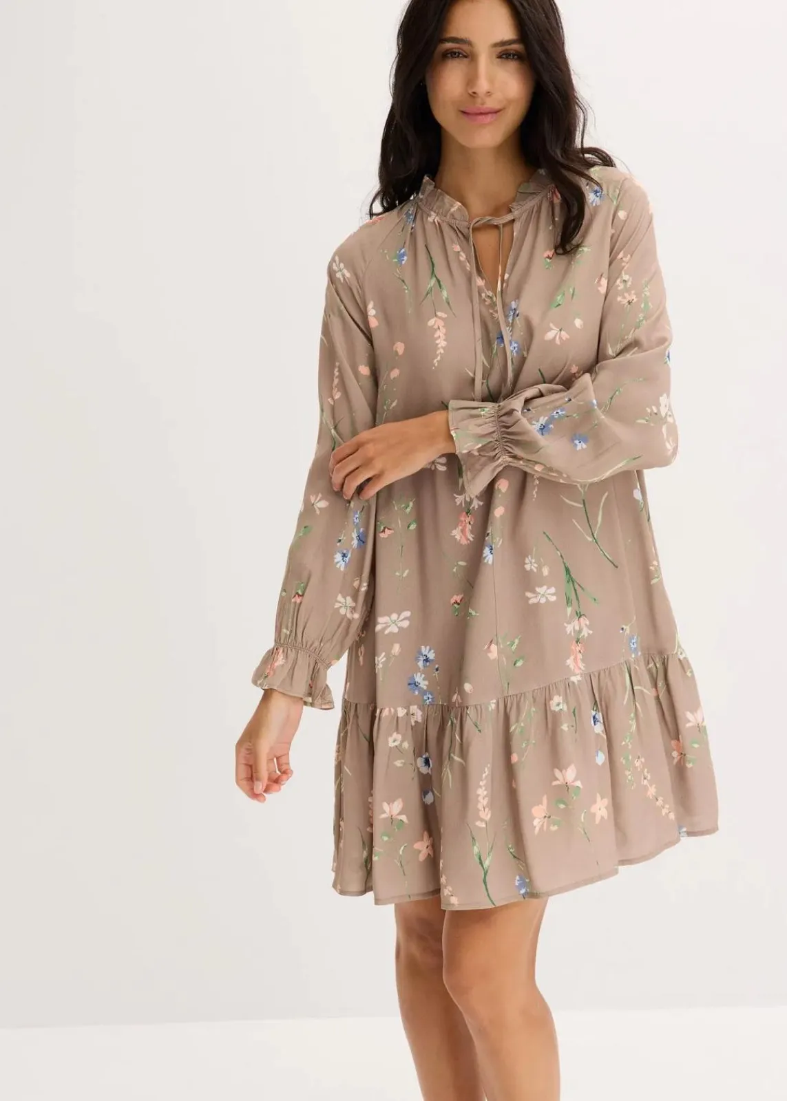 bonprix Kleider|Bekleidung·Pullover & Strickjacken^Tunika-Kleid aus reiner Viskose braun geblümt