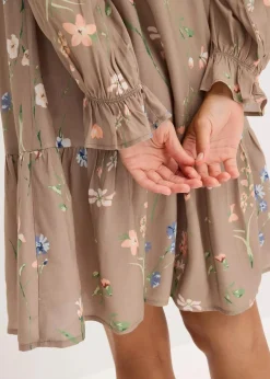 bonprix Kleider|Bekleidung·Pullover & Strickjacken^Tunika-Kleid aus reiner Viskose braun geblümt