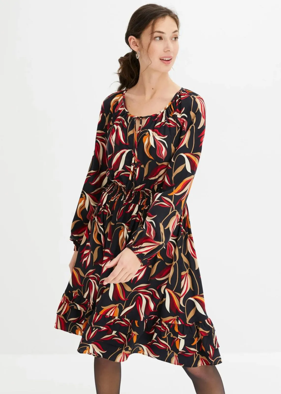 bonprix Kleider|Bekleidung·Pullover & Strickjacken^Tunika-Kleid aus reiner Viskose schwarz floral