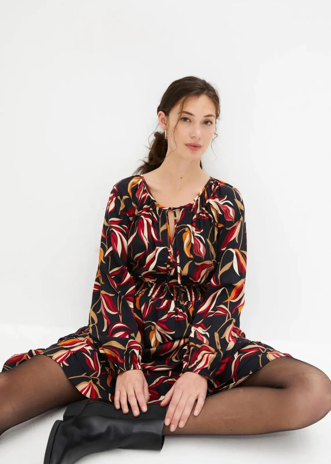 bonprix Kleider|Bekleidung·Pullover & Strickjacken^Tunika-Kleid aus reiner Viskose schwarz floral
