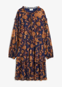 bonprix Bekleidung·Pullover & Strickjacken|Kleider^Tunika-Kleid aus softem Mesh dunkelblau floral